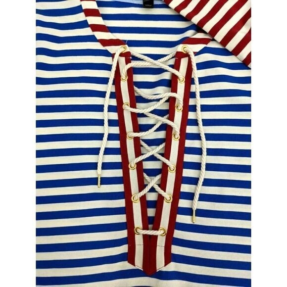 J. Crew Nautical Long Dress Striped Lace Up Sammie Baltic - Picture 12 of 13